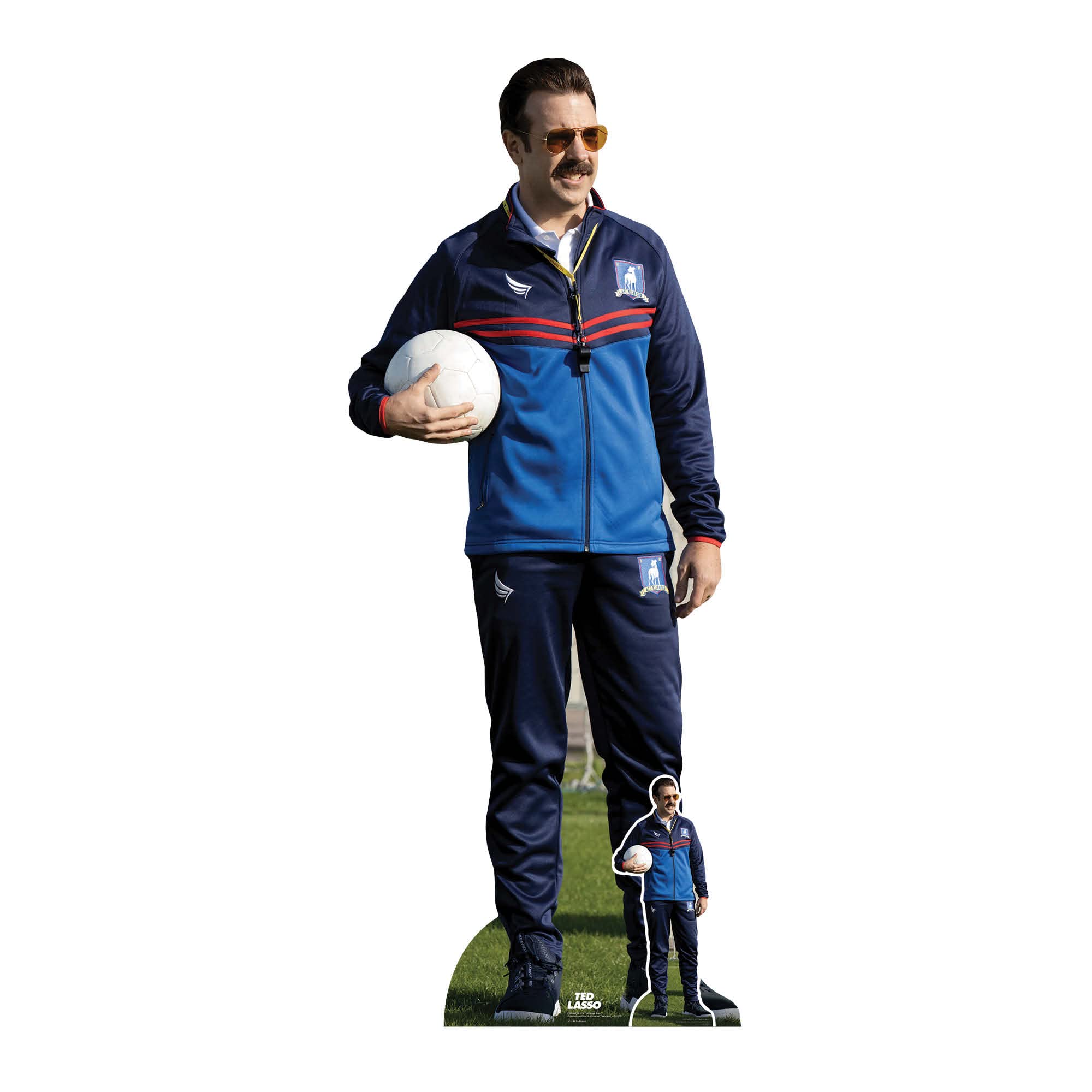 SC4149 Star Cutouts Ted Lasso Jason Sudeikis with Football Lifesize Cardboard Cutout – 184cm TV Manager Standee Party Decoration & Fan Display