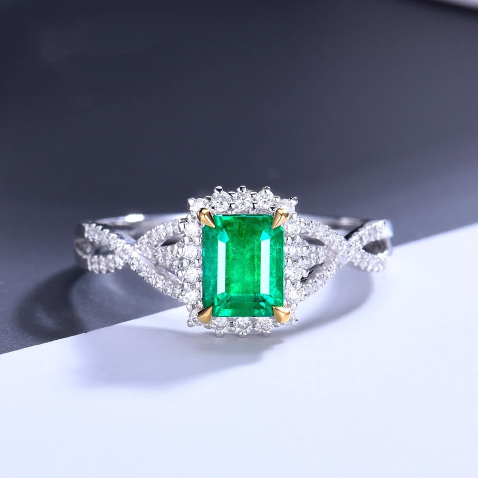 Anillos con Esmeralda, Anillo de Pedida de Mano para Mujer para Esposa Novia Por Promesa de Boda