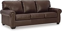 Signature Design by Ashley Colleton Dark Brown Leather Match Sofa with Nailhead Trim - Traditional Roll Arm Couch