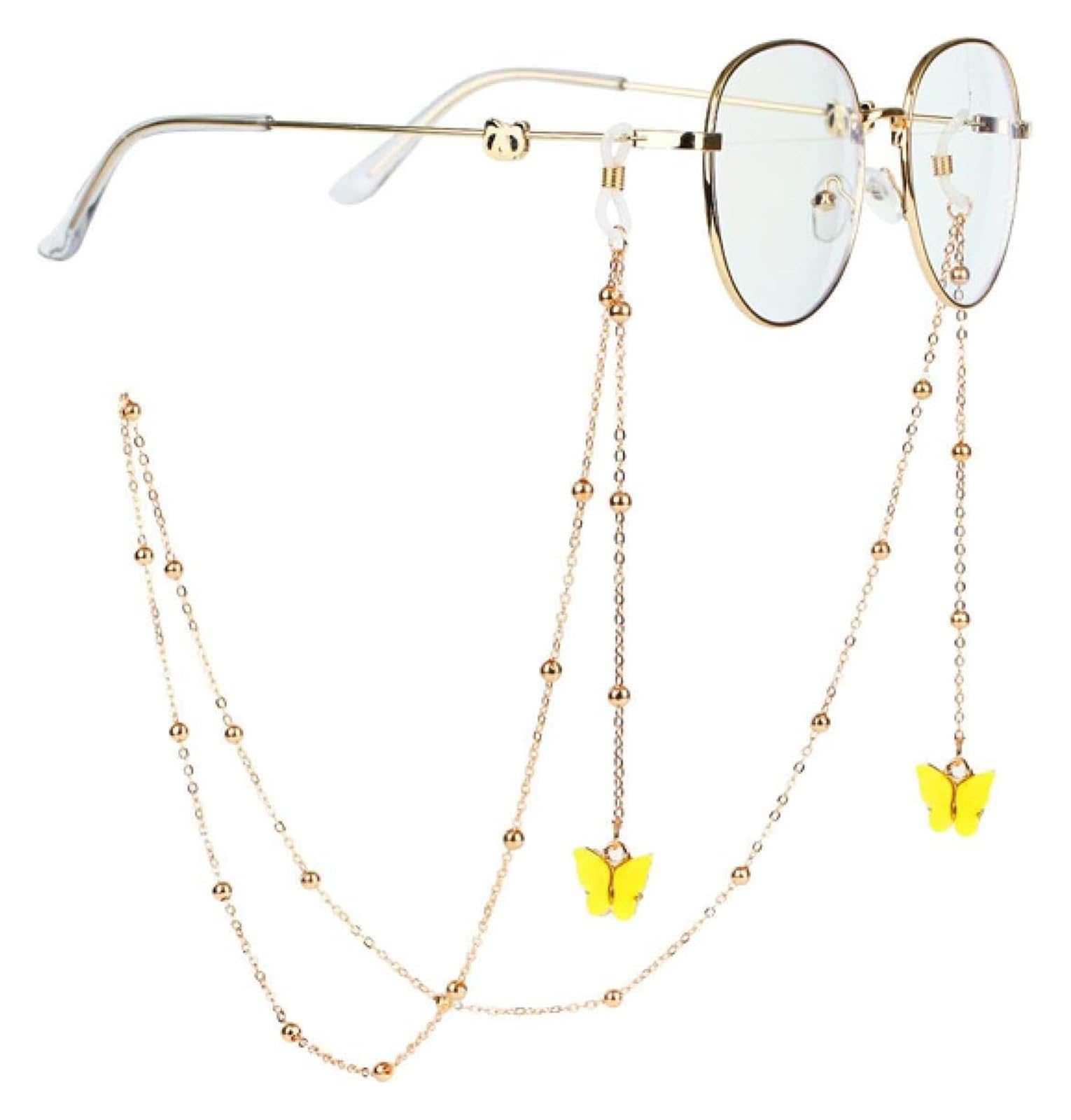 Brillenkette, Brillenseil, Brillenketten-Lanyard, modischer und schicker Spitzen-Schmetterlingsanhänger, Brillenkette, Sonnenbrille, Lesebrillen-Seil-Clip, Halsband-Seil(Yellow)