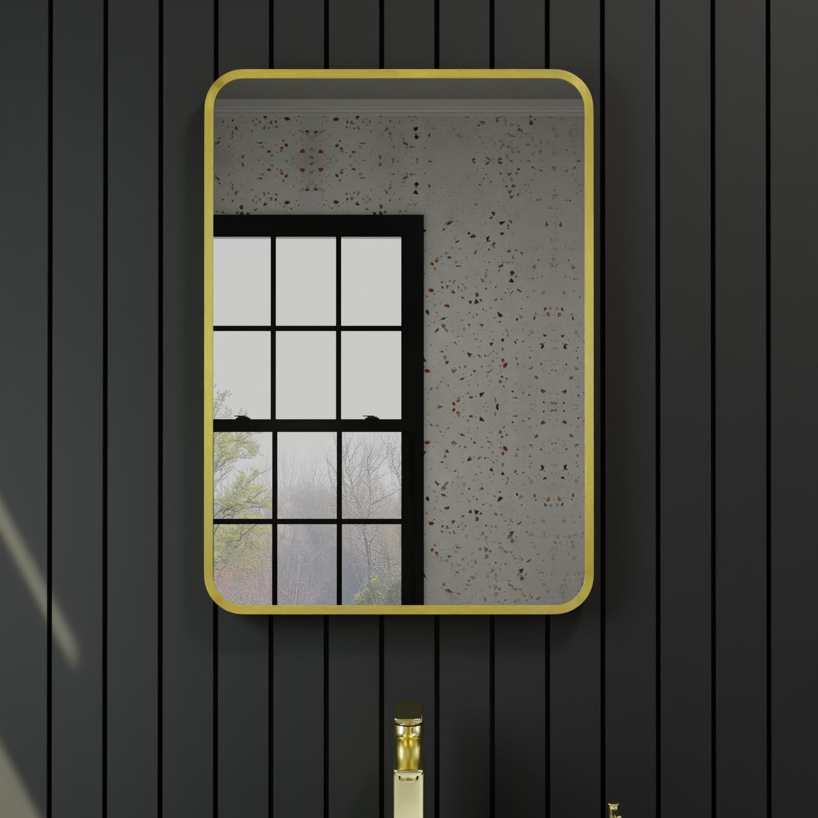 Harper & Harlow Brushed Brass Antila Wall Mounted Bathroom Vanity Mirror, 500X700mm, Rectangular With Rounded Edge Corners, Stylish Frame, Landscape Or Portrait, For Bathroom Bedroom Living Room
