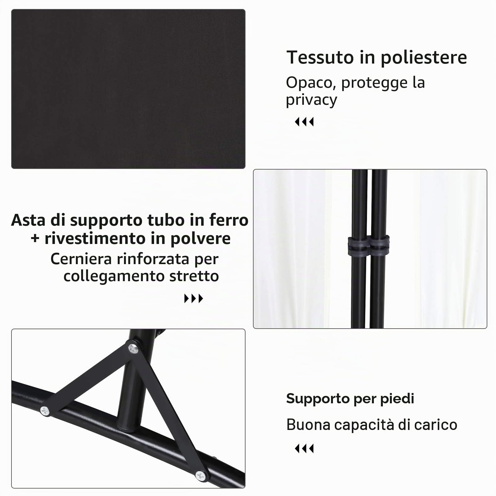 Paravent 260 x 180 cm, divisorio grande da giardino, divisorio per balcone, protezione privacy, 3 pezzi, paravento per uffici, balconi, antracite