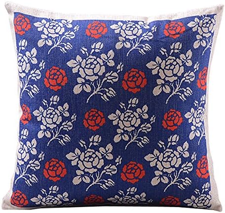 Mega TPC Cotton Linen Decorative Throw Pillow Case Cushion Cover Bicolor Floral Prints Square 18"