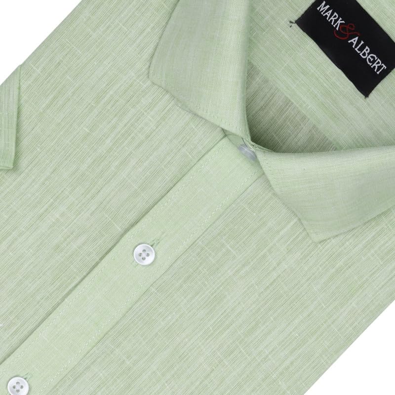 Image of MARK & ALBERT Men's Half Sleeve Pure Linen White Shirt