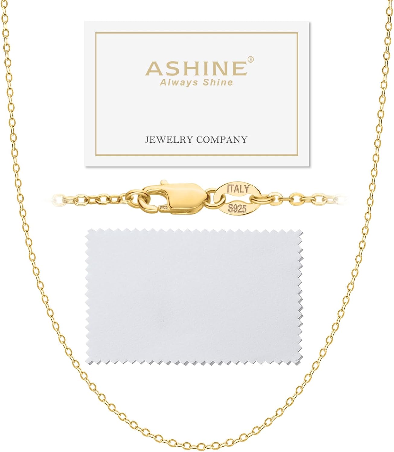 ASHINE 925 Sterling Silver & 14K Gold Pleated Strong Lobster Clasp 1.5mm Italian Chain Necklace – Available in 16, 18, 20, 22, 24, 26, 30 Inches