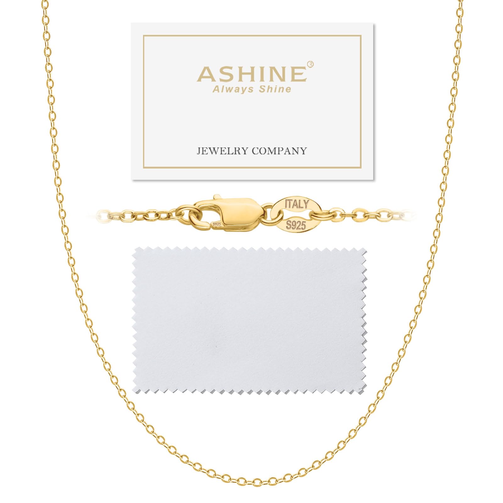 ASHINE 925 Sterling Silver & 14K Gold Pleated Strong Lobster Clasp 1.5mm Italian Chain Necklace - Available in 16, 18, 20, 22, 24, 26, 30 Inches