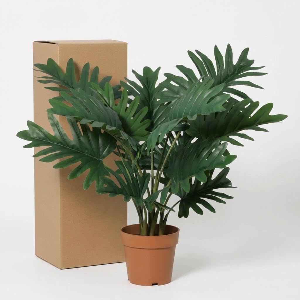 Philodendron Selloum sztuczna roślina 70 cm – duże liście dekoracyjna roślina – bez pielęgnacji roślina pokojowa do salonu, biura i na regał