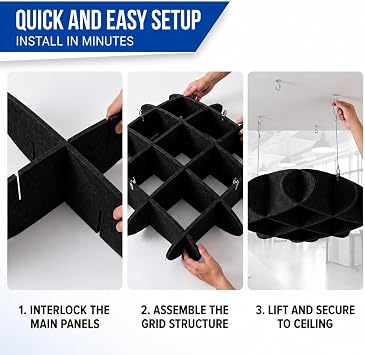 Arrowzoom Acoustic Ceiling Panels 39 in Black