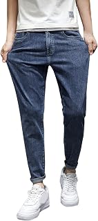 NHNKB Trousers Men's Jeans Stretch Ripped Jeans Men's Regular Fit Men's Autumn Winter Casual Trousers Sports Trousers with Pocket Fashion Jeans Nine Points Trousers Men's Jeans Ripped Large Sizes