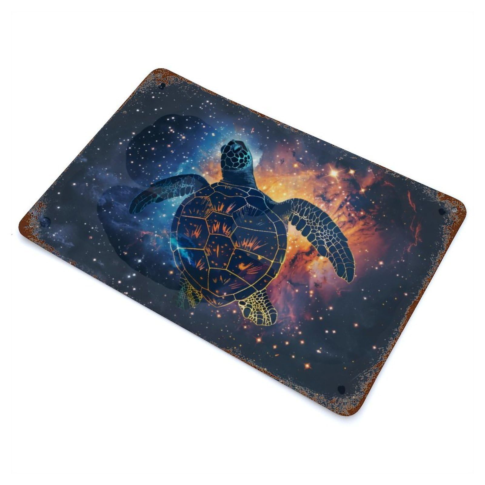 Turtle Silhouette Galaxy Rusty Metal Tin Sign 11.8"x7.9", Industrial Home Decor for Garage, Pub Or Kitchen