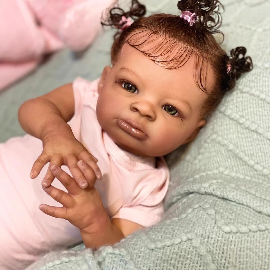NPKCJZY Realistic Reborn Baby Dolls Black Girl 20 Inch African American Newborn Baby Doll, Looks Real, Lifelike Weighted Soft Body, Christmas Birthday