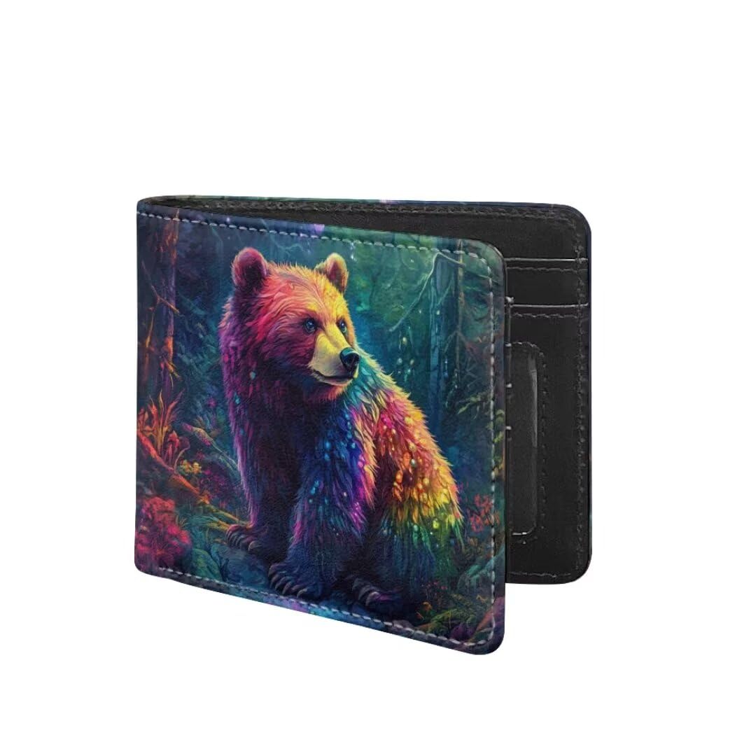 Coldinair Forest Bear Wallet for Boys,Cute Wallet for Kids 8-10,Leather Bi-Fold Wallet Small Wallets Slim Coin Purse for Teens Little Boy