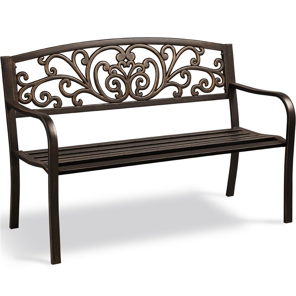Yaheetech Banco de Jardín de 2-3 Plazas Banco de Exterior para Terraza Sillón de Parque de Hierro con Respaldo para Balcón Patio,127 * 63 * 86.5cm