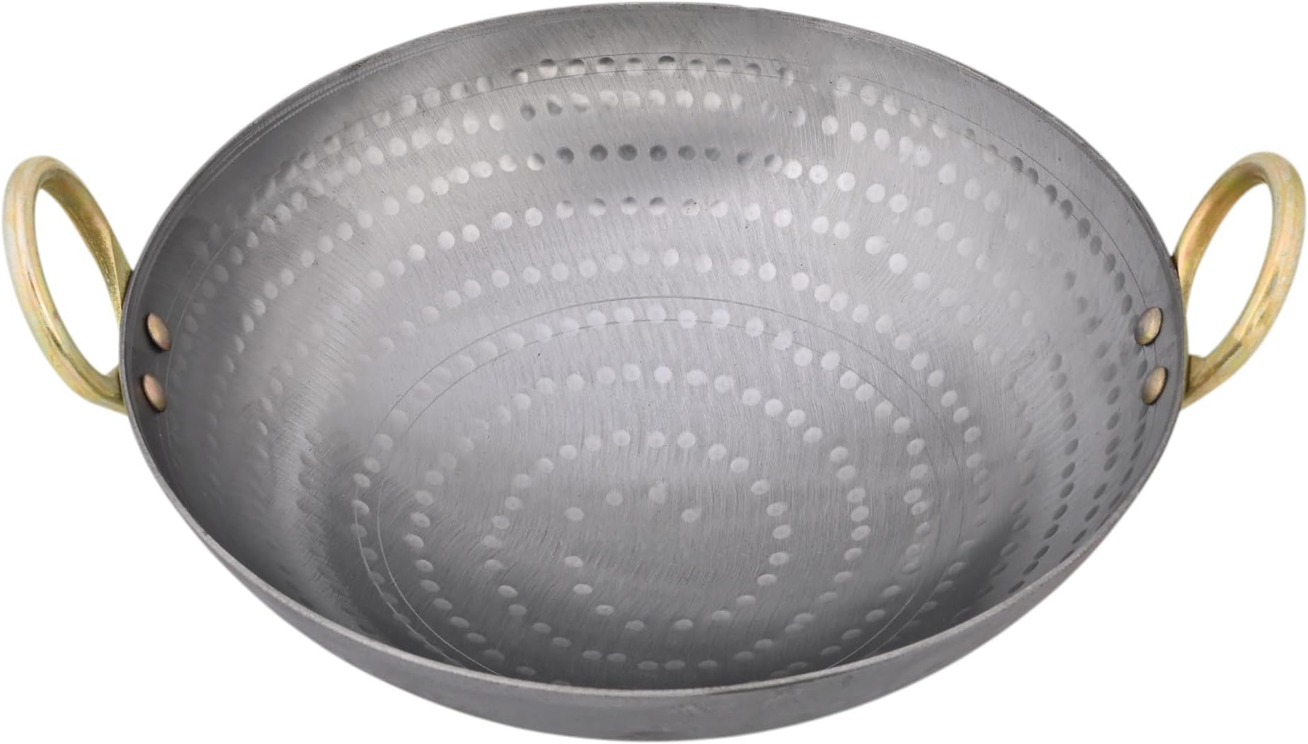 PTR Pure Iron Deep Frying Kadai - 3 Litre, 11 inch India's First Kadhai with Smooth Edges Frying Pan Wok Heavy Base Handmade Hammered Matthar Metal Spoon Friendly Dishwasher Safe Strong Riveted Handle