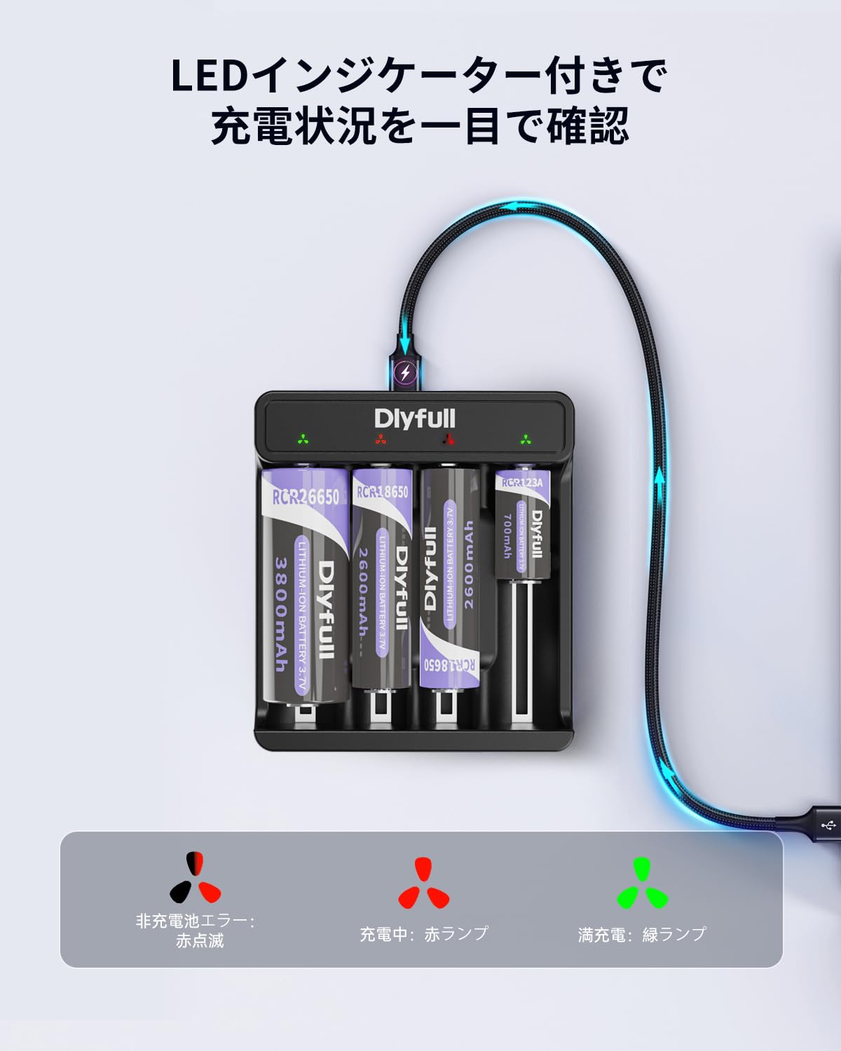 永久充電機関 Amazon | Dlyfull リチウムイオン電池 充電器、 18650 急速充電器[1A