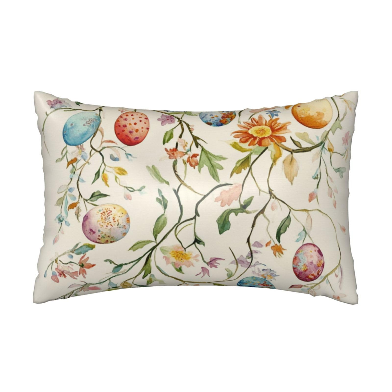 Retro Easter Eggs Satin Pillowcase Spring Florals Silk Pillow Cases for Hair and Skin Slipping Body Pillow Cover with Zipper Queen Size 20x30 Pillowcase Decorative for Kids Bedroom