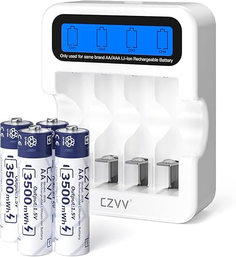 Miniatura 10 de Baterías recargables AA de litio de 1.5 V, paquete de 8 unidades de gran capacidad de 3500 mWh, doble A compatible con detección de batería baja