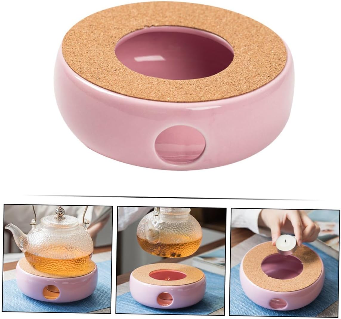Ceramic Tea Heater Warmer for Teapots Compact Pink Porcelain Base with Stable Performance Multi-use Desktop Decoration and Clean Heating Stove for Home and Office