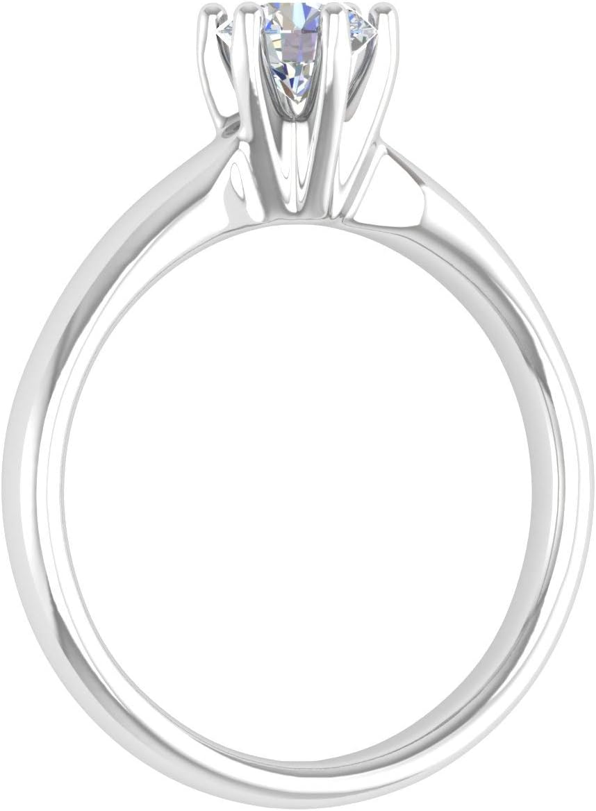 FINEROCK 1/2 Carat 6-Prong Set Diamond Solitaire Engagement Ring in 14K Gold