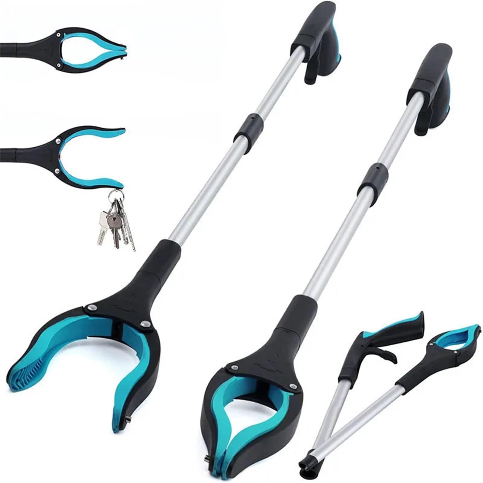 360-Grad-Greifwerkzeug, 32-Zoll-Müllsammler mit starker magnetischer Spitze, Krallengreifer, Greifer for ältere Menschen, drehbarer, faltbarer Für Zum Müllsammeln(Light Green)