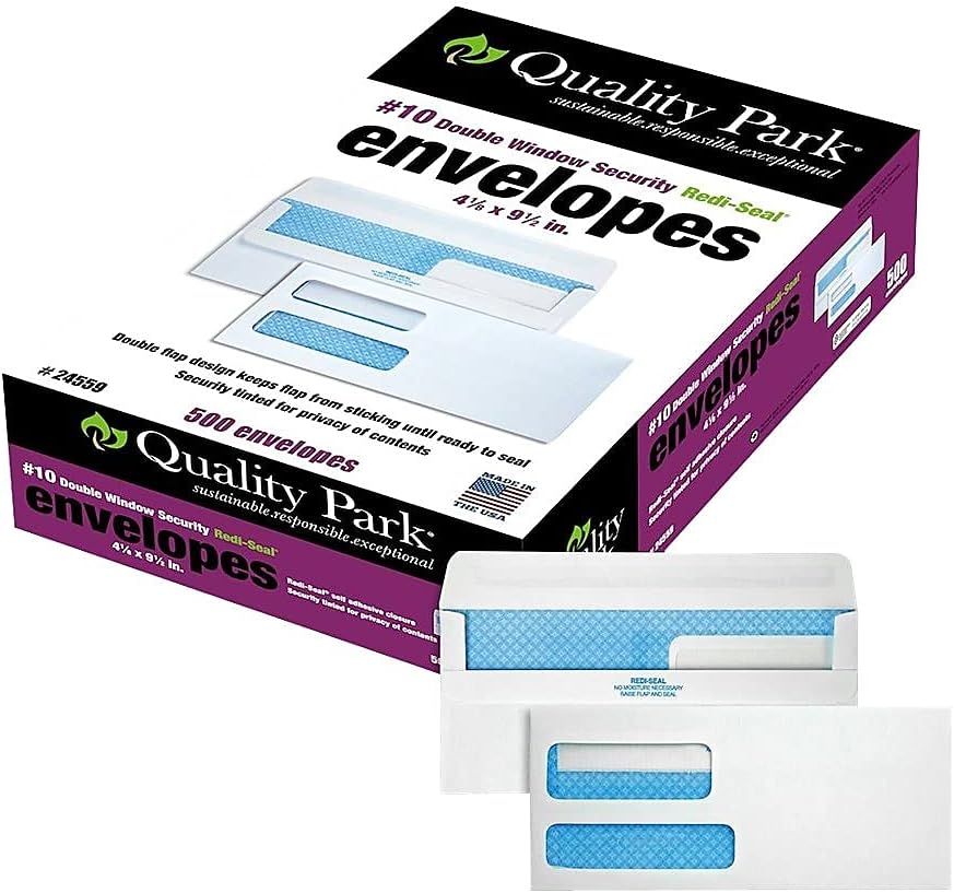 Quality Park 24559 Dbl Window Envelopes, Invoice,No.10, 4-1/8-Inch x9-1/2-Inch,500/BX,WE