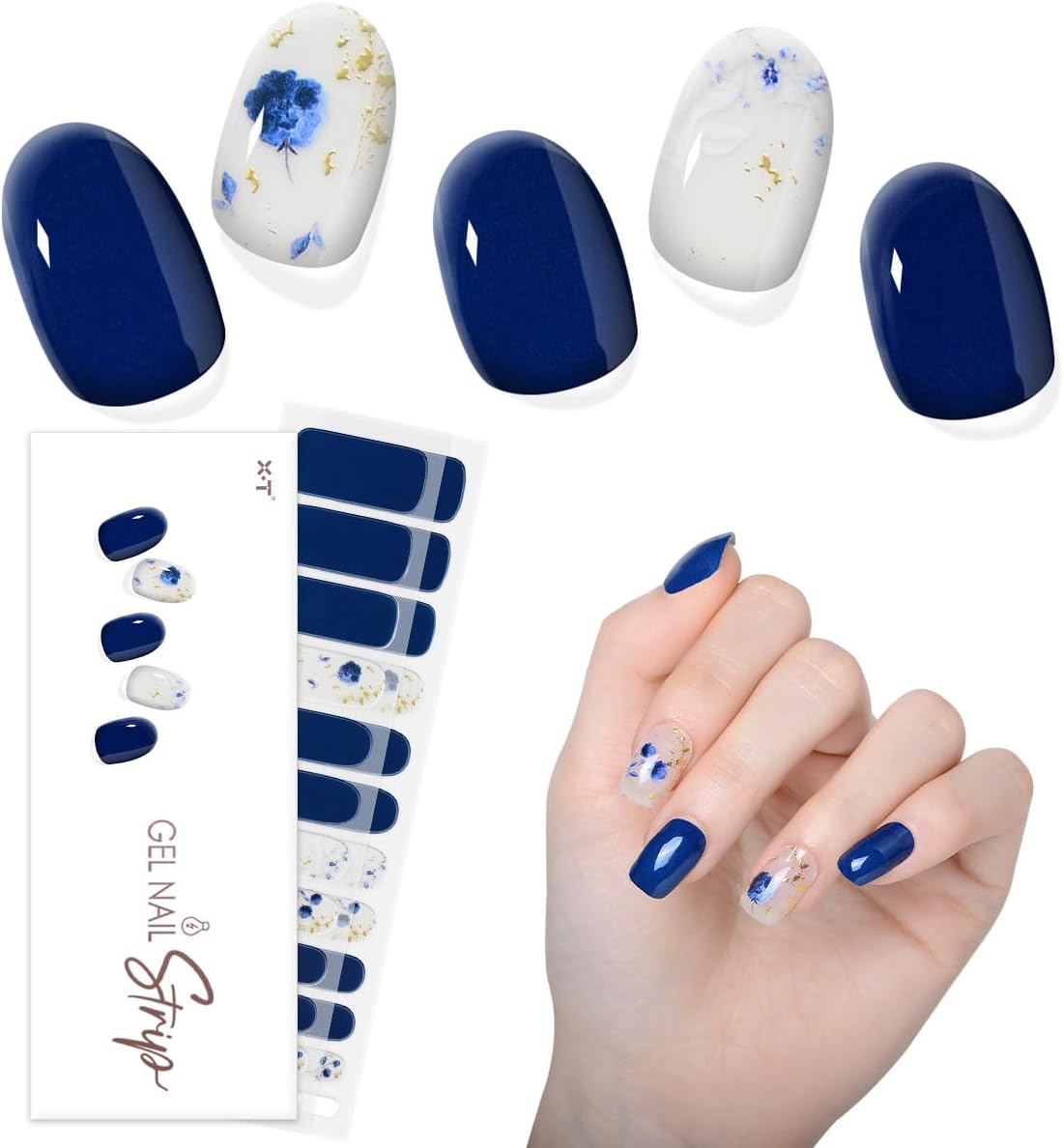 XT Semi Cured Gel Nail Strips 24 Pcs Gel Nail Art Design Stickers White Wraps Watreproof Work with UV/LED Light (Black Butterfly R09)