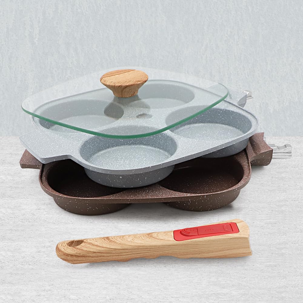 RANX INGST Sartén Tortitas con Tapa, Revestimiento Cerámico Antiadherente, Sartén para Huevos con Mango Extraíble para Desayuno - Azul