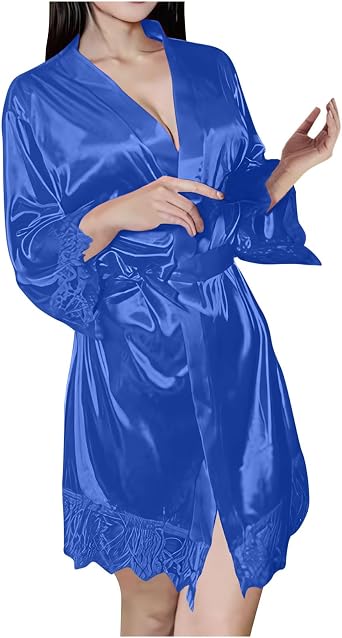 Satin Robe Women Short Sleepwear Silky Bathrobes Soft Sleepwear Lightweight Sexy Party Robes Loungewear