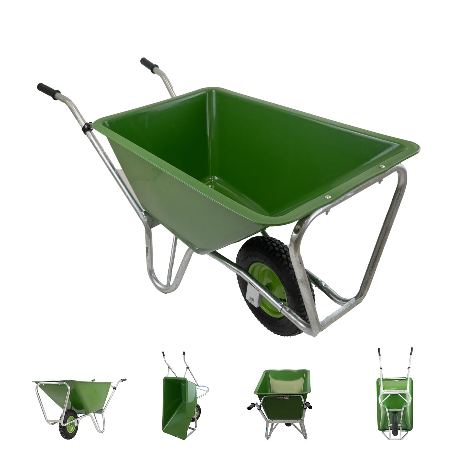 1-Rad Schubkarre XL 220 L 300 kg Luftrad Hofkarre Futterkarre grün Metallfelge Siebkarre groß für Stall Pferde Hof Garten Laub Heu Gras, Gartenkarre Großmuldenkarre Landwirtschaftskarre