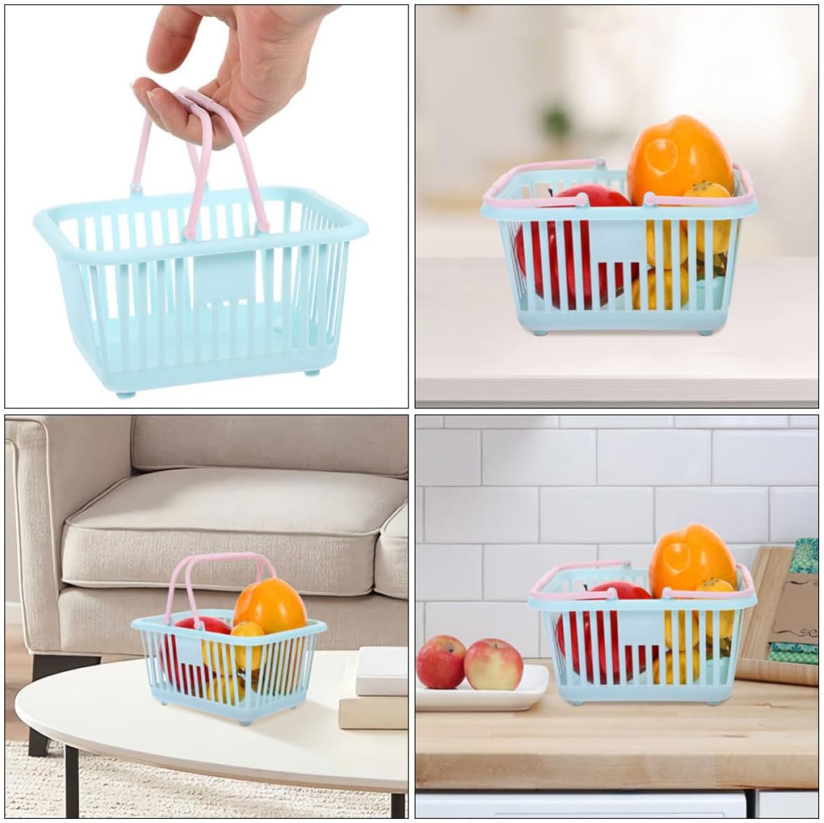 Mini Shopping Basket Plastic Handled Storage Bin for Desk