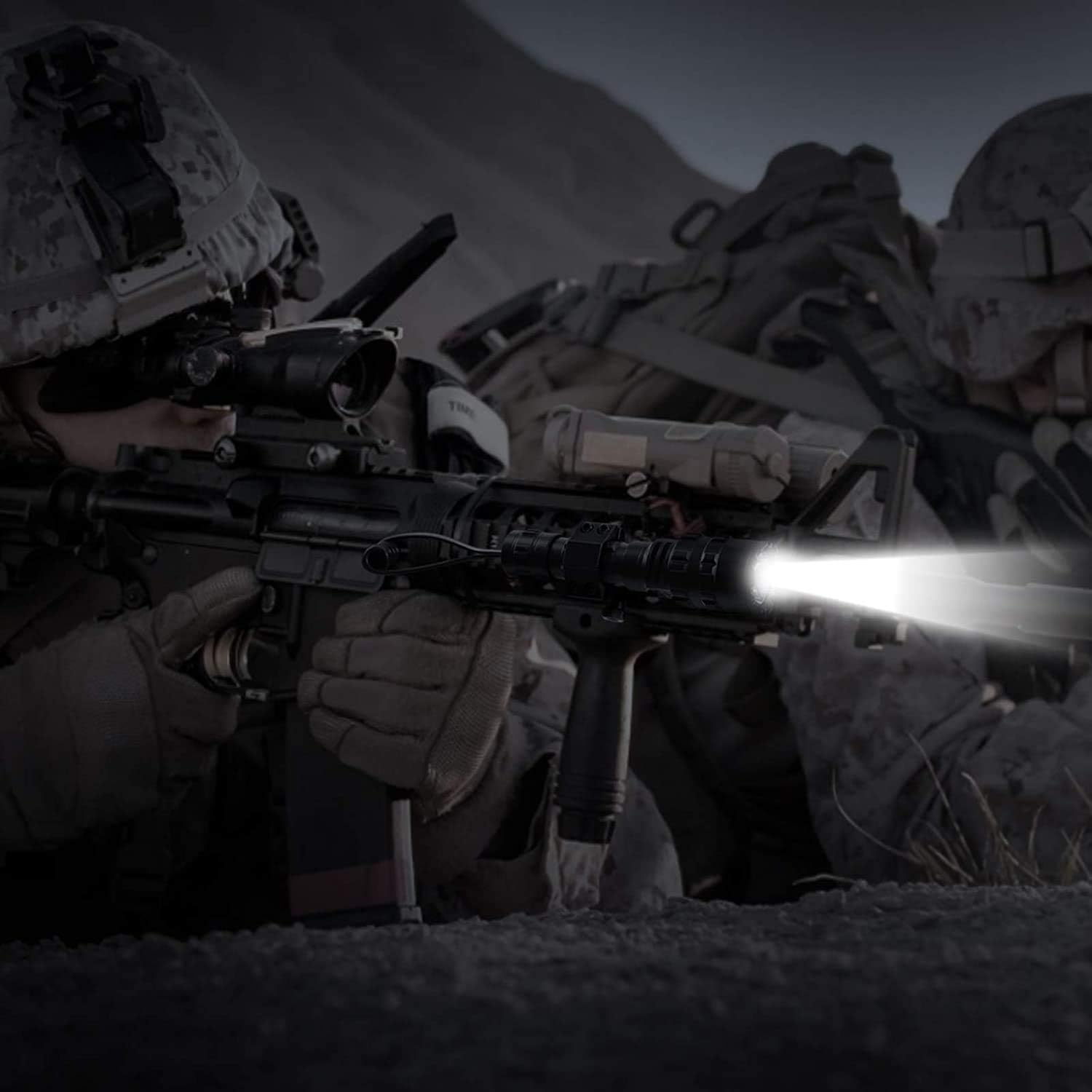 Tactical Flashlight with Picatinny Rails Mount and Pressure Switch, 5 Modes Super Bright USB Rechargeable Flashlight Waterproof Scout Light Torch for Outdoor Hiking