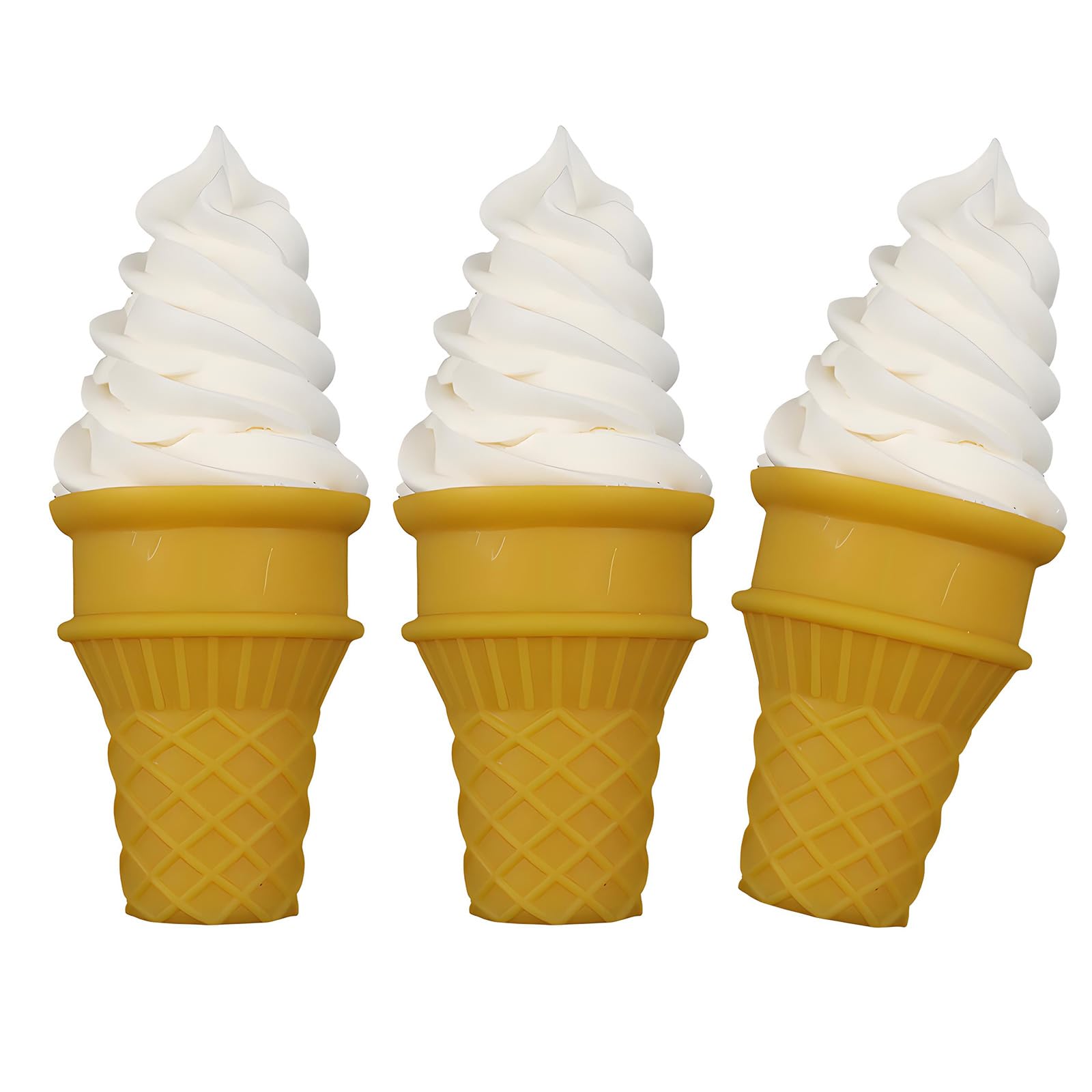 Mekalero 3Pcs Artificial Ice Cream Cone Realistic Simulation Dessert Models for Wedding Party Decorations and Photography Tool Toy Food for Party