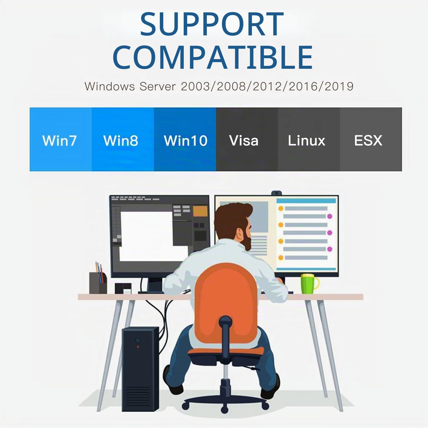 H!Fiber.com Carte réseau Ethernet 10G, 2 Ports SFP+ NIC, 10GbE CNA, Spec équivalent à X520-DA2, avec contrôleur Intel 82599ES, supportant Windows Server/Linux/VMware (Pas de Support Mac)