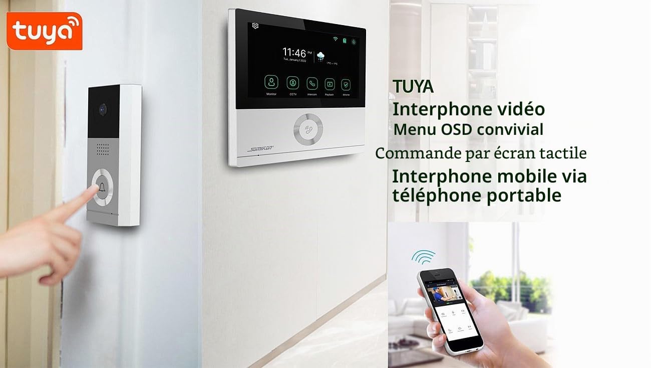 Visiophone Full HD connecté VSA-800.app avec écran tactile 7" [Somikon]