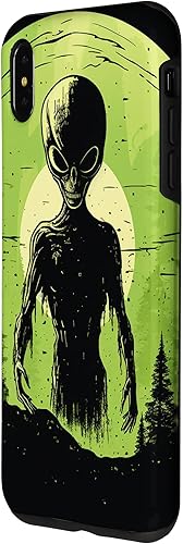 Vista 14 de iPhone 15 Pro Max Cute Green Alien Head UFO Space Face Alien Case