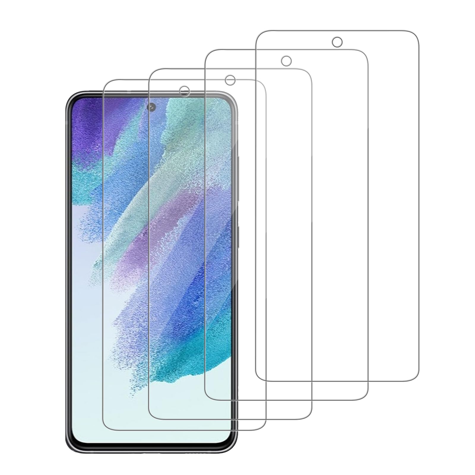 Confezione da 4 pellicole proteggi schermo in vetro compatibili con Samsung Galaxy S21 FE 5G / SM-g990u, durezza 9H, in vetro temperato HD, resistente ai graffi, facile da installare