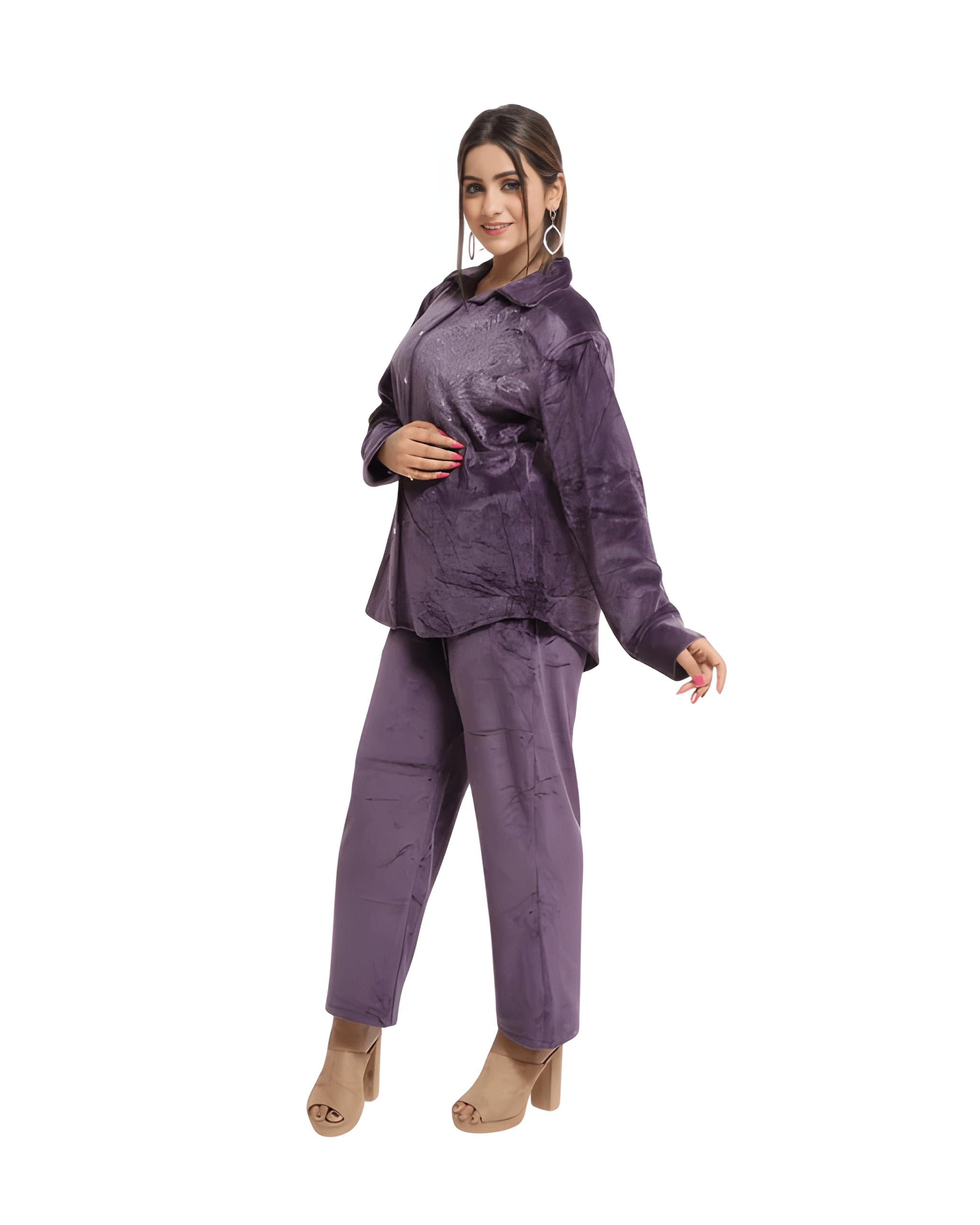 Women Coord Set Free Size Purple Velvet Regular Fit Solid Daily Wear Dry Clean Only-image-37