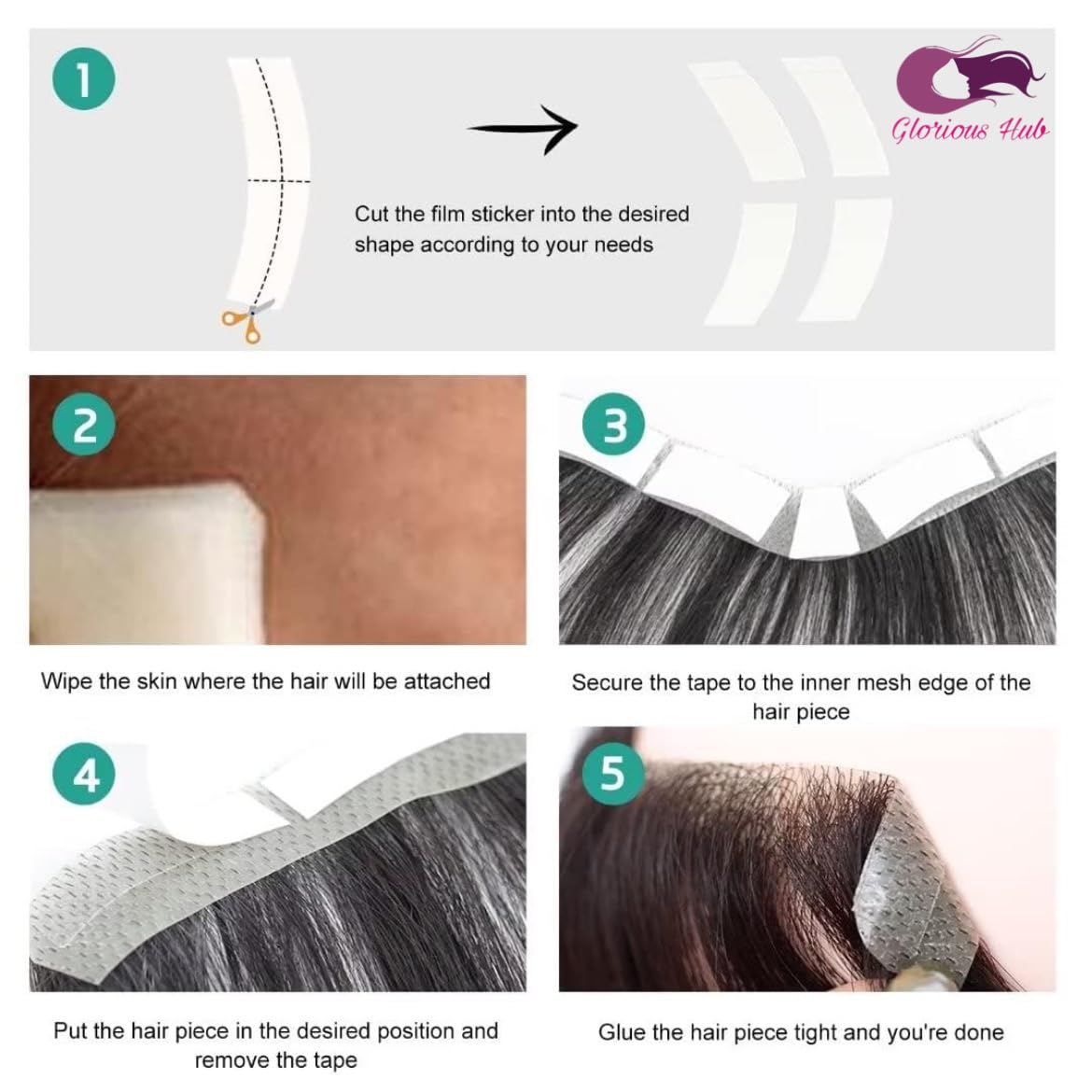 Glorious Hub Frontal Hair Patch for Men | Transparent Poly Base | 100% Real Human Hair Toupee | Natural and Invisible Hairline | Easy Fix with Glue or Tape | (Natural Brown) 3