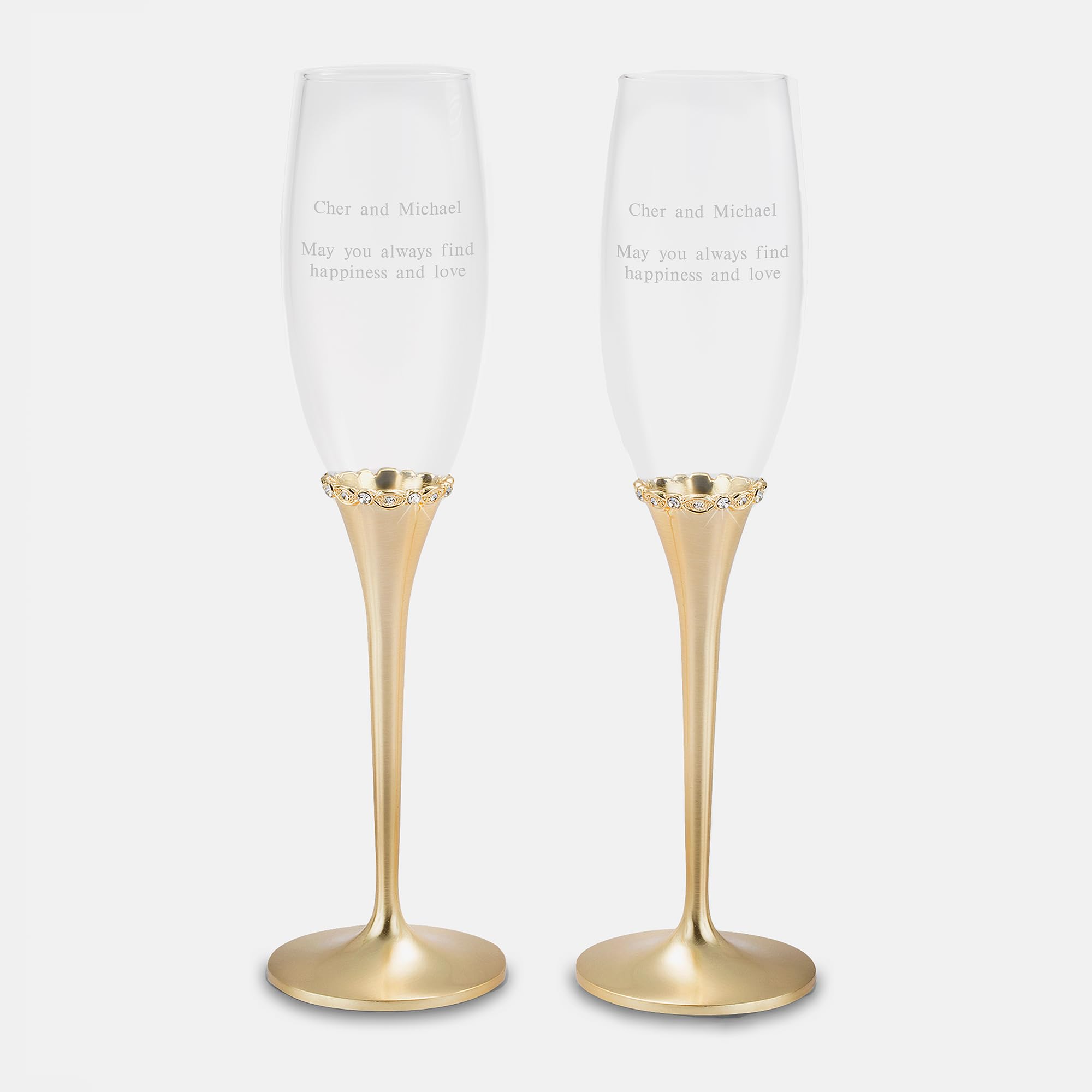 THINGS REMEMBERED Engraved Engamement Princess Gold Flute Set (Free Customization)