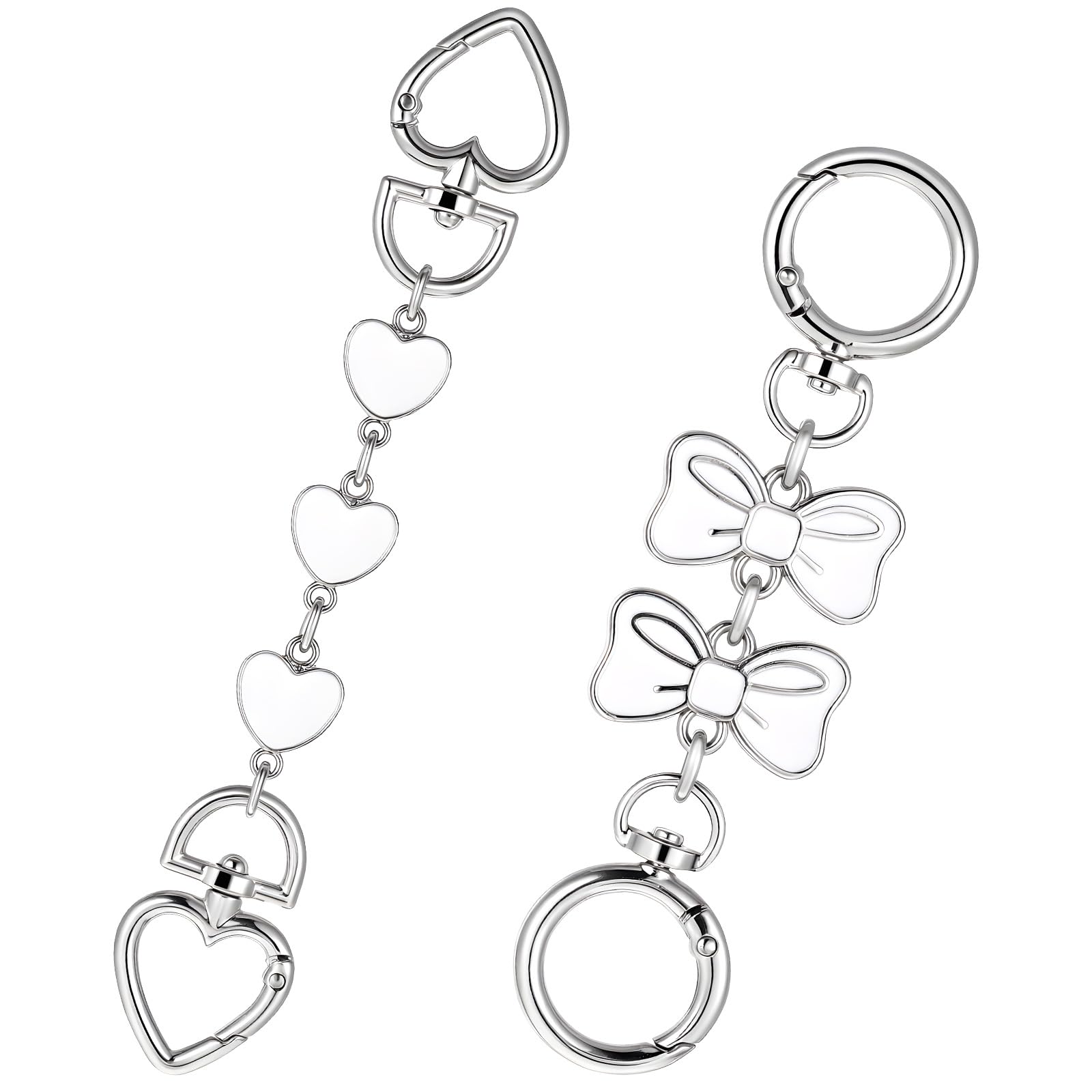Thinp 2Pcs Purse Extender Chain Silver Bag Extender Chain Silver Purse Strap Extenders Replacement for Women Crossbody Bags Handbag Purses (White Heart & Bow)-image-44