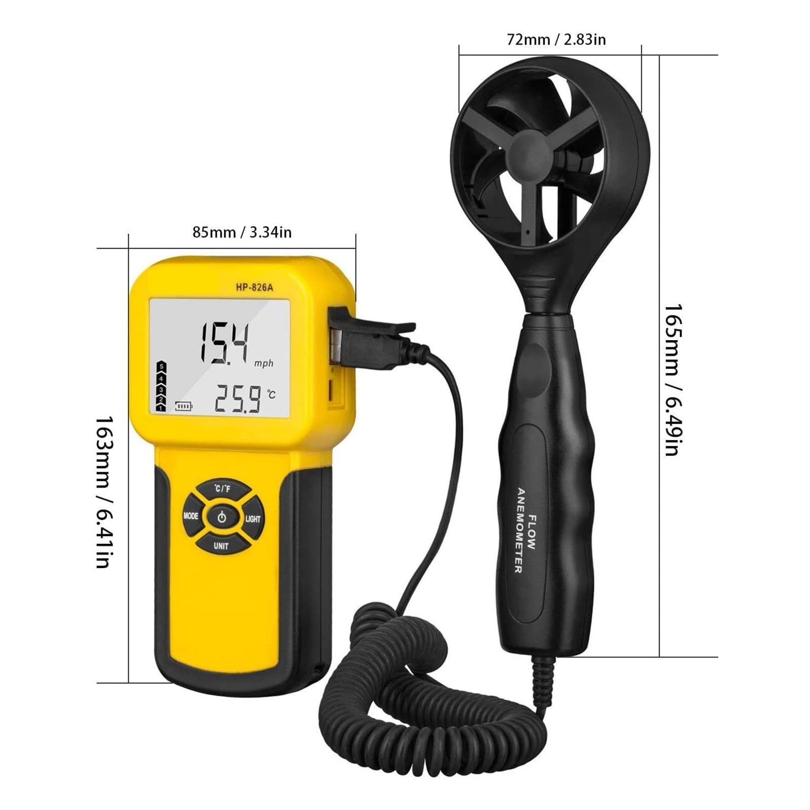 Sensor de velocidad del viento de 0,3 a 30 m/s HP-826A, anemómetro digital, instrumento de medición del volumen de aire, comprobador portátil