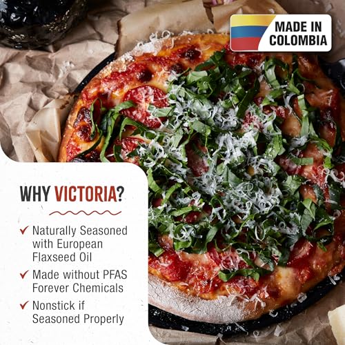 Image of Victoria 10-Inch Cast Iron Comal Pizza Pan with 2 Side Handles, Preseasoned with Flaxseed Oil, Made in Colombia, Black