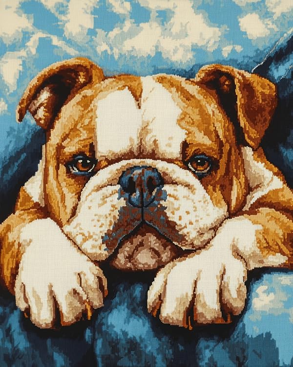 Kit Point de Croix Imprimé Chien Bouledogue Broderie Facile Sans Compter 11CT