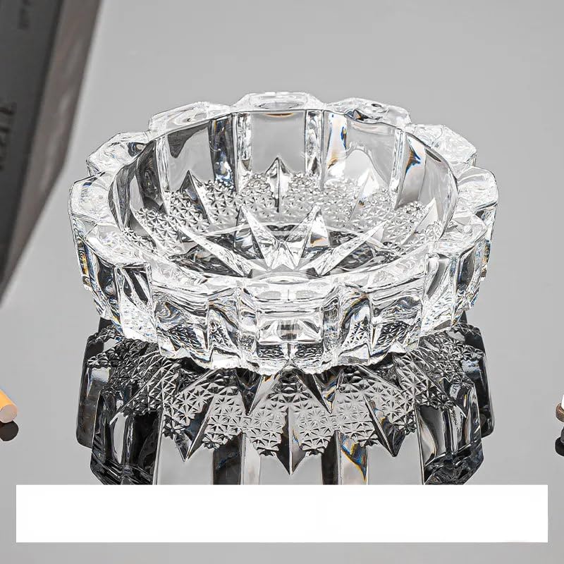 JENY Crystal Heavy Glass Smoking for cigarette cigar Ashtray for Indoor and Outdoor Home Office Tabletop Decorative (Round)-image-26