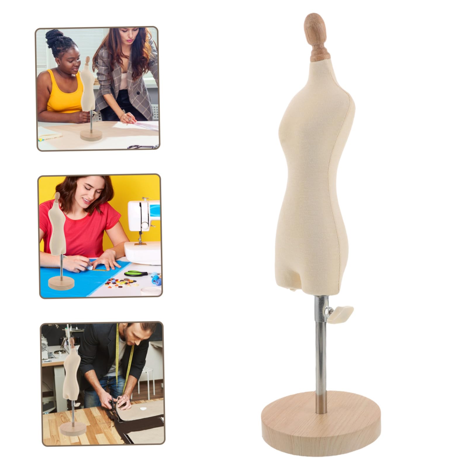Maniquí de Costura Femenino Mini 1/4 Escala Soporte de Madera Natural para Proyectos de Confección y Manualidades, Modelo Realista para Diseño y Ajuste de Vestidos