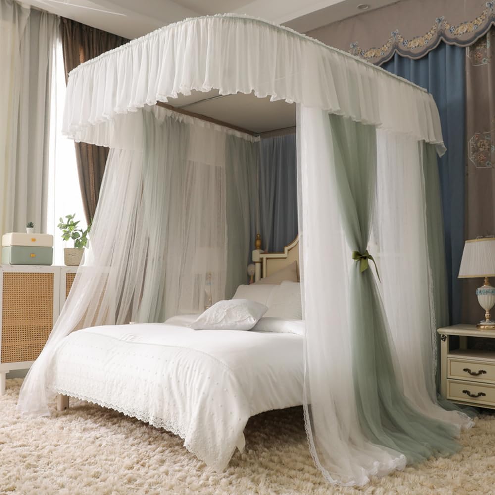 GJMSSMY U-Shaped Rail Canopy Curtain Bed e Double Layer Mosquito Net Bed e Curtain Brackets Canopy Bed e Post Poles with Curtain for Bedroom Decoration