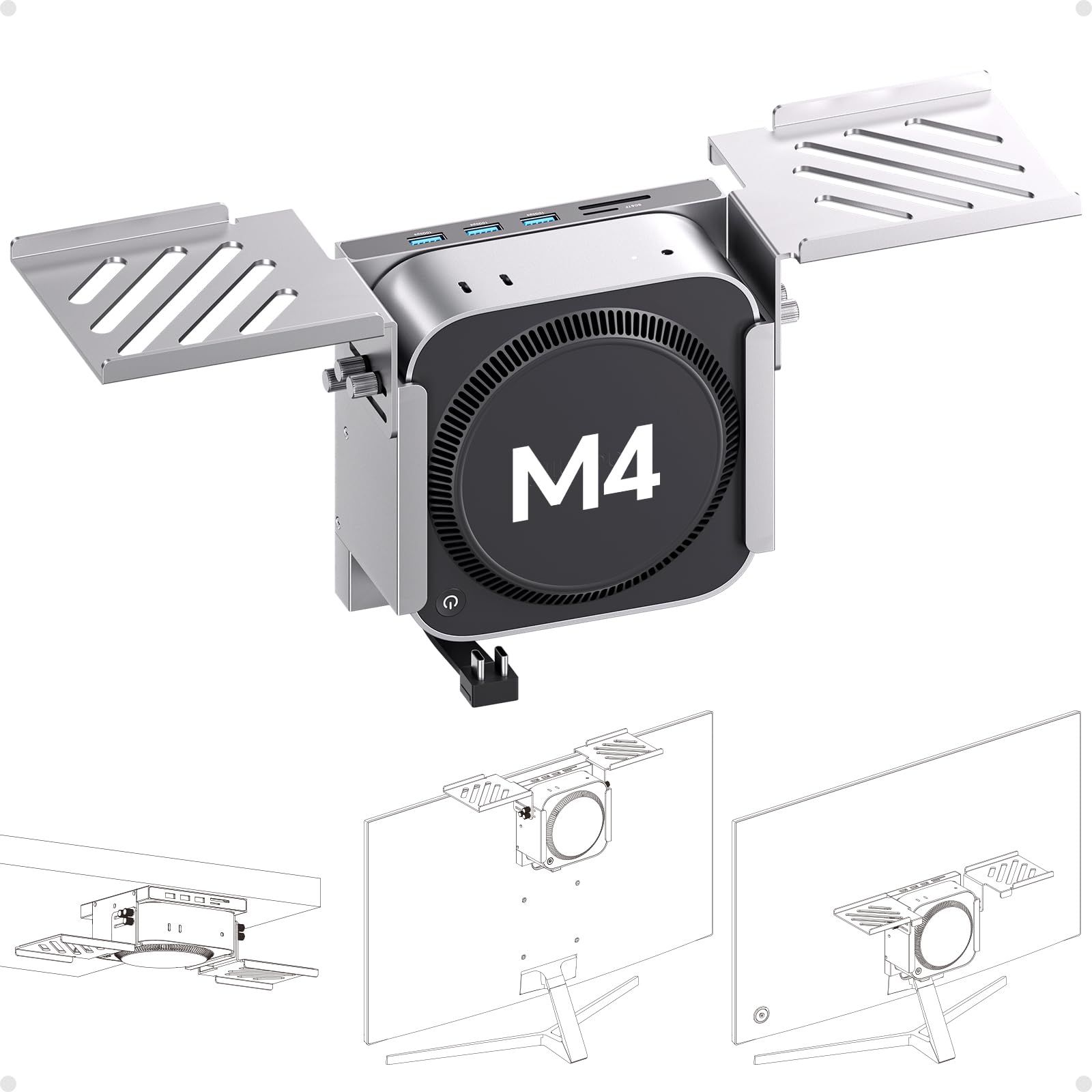 Mac mini M4 Dock & Stand con Alloggiamento, SSD M.2 Slot, HDMI 4K60 | Hub Mac mini M4 con 3 USB-A 10Gbps per Mac mini M4/M4 Pro, supporto in metallo per Monitor, Scrivania e porta VESA