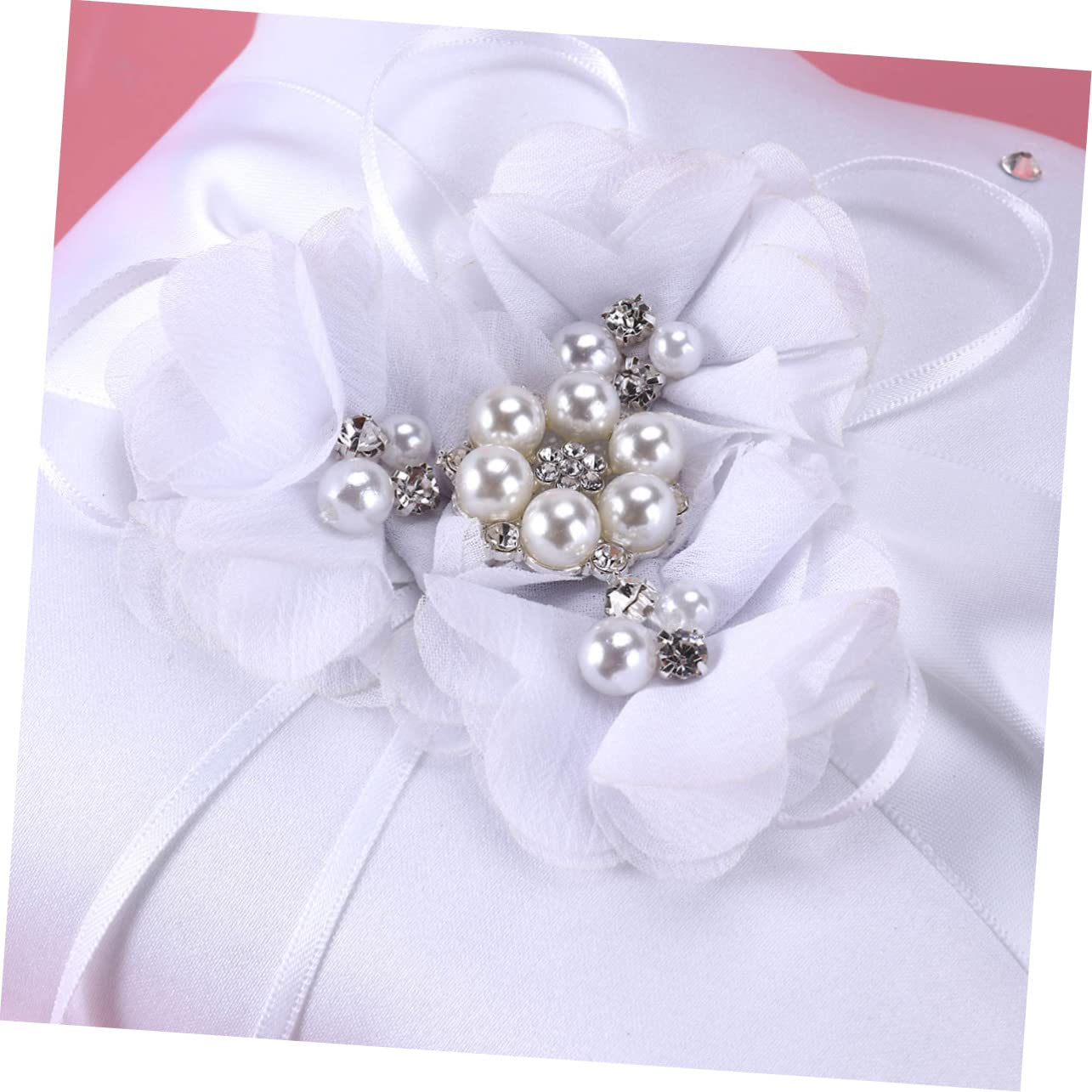 Coussin D'alliances Mariage 4 Pièces 20x20cm Blanc Satin Ruban