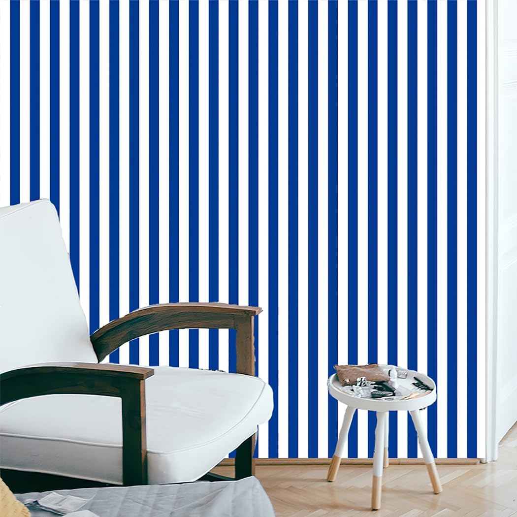 GLOW4U Peel and Stick Navy Blue Striped Wallpaper Self Adhesive Blue White Stripe Shelf Liner Contact Paper for Cabinets Dresser Drawers Furniture Wall Crafts Decal 17.7X117 Inches