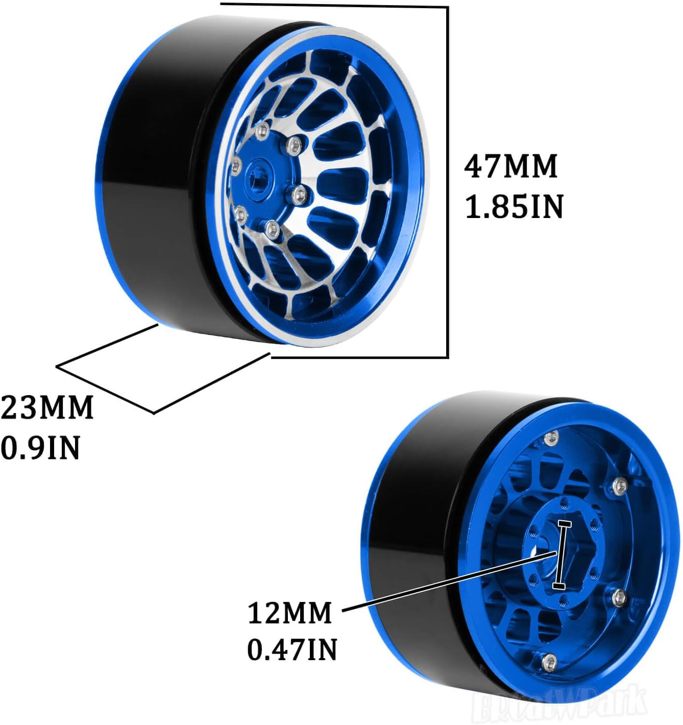 RC 1.55 Beadlock Wheels Rims for 1/10 Tamiya AX90069 D90 TF2 CC01 CC02 RC Crawler Car,4Pcs Aluminum Alloy Rims,Navy Blue
